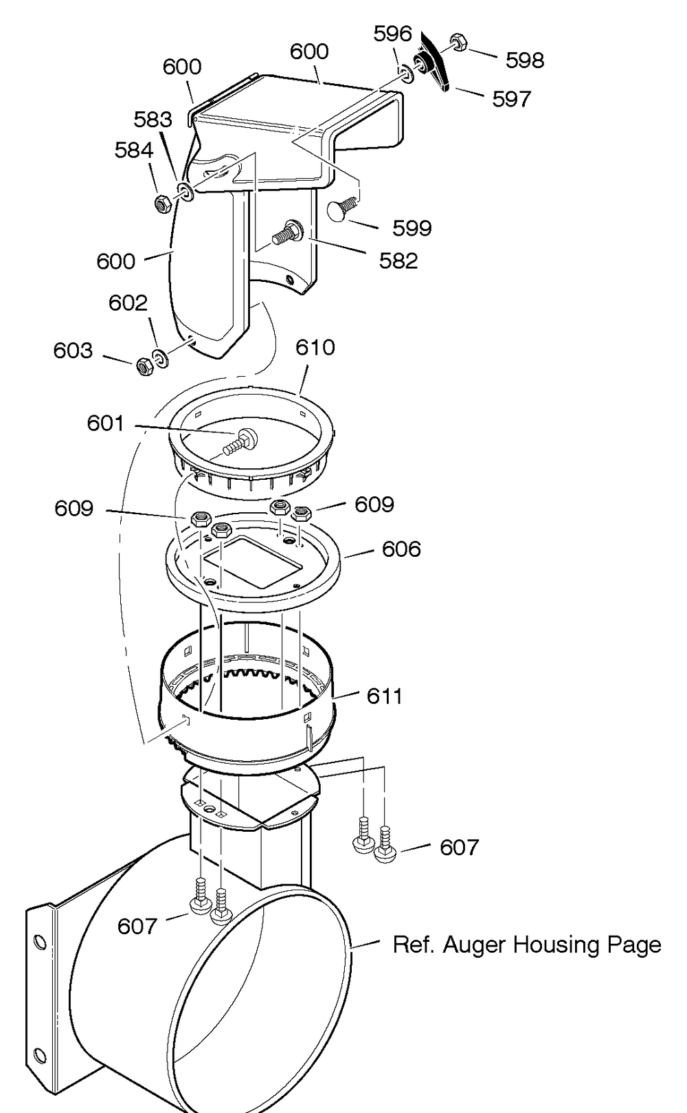 Discharge Chute Diagram and Parts List for 627108X4A 2005 Briggs and Stratton Snow Blower
